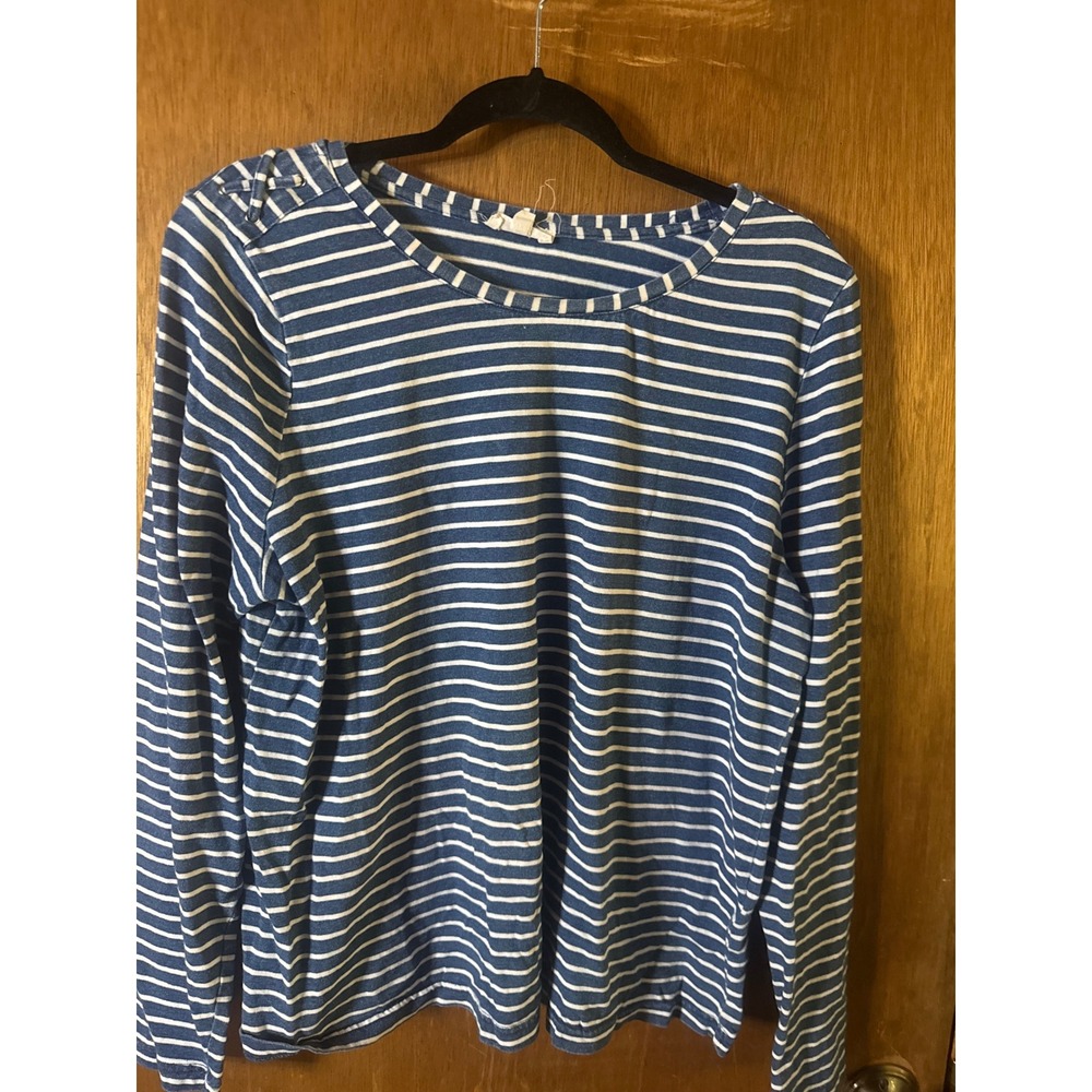 Jane and Delancey Womens XL Blue White Striped Long Sleeve Grommet Shoulder Top